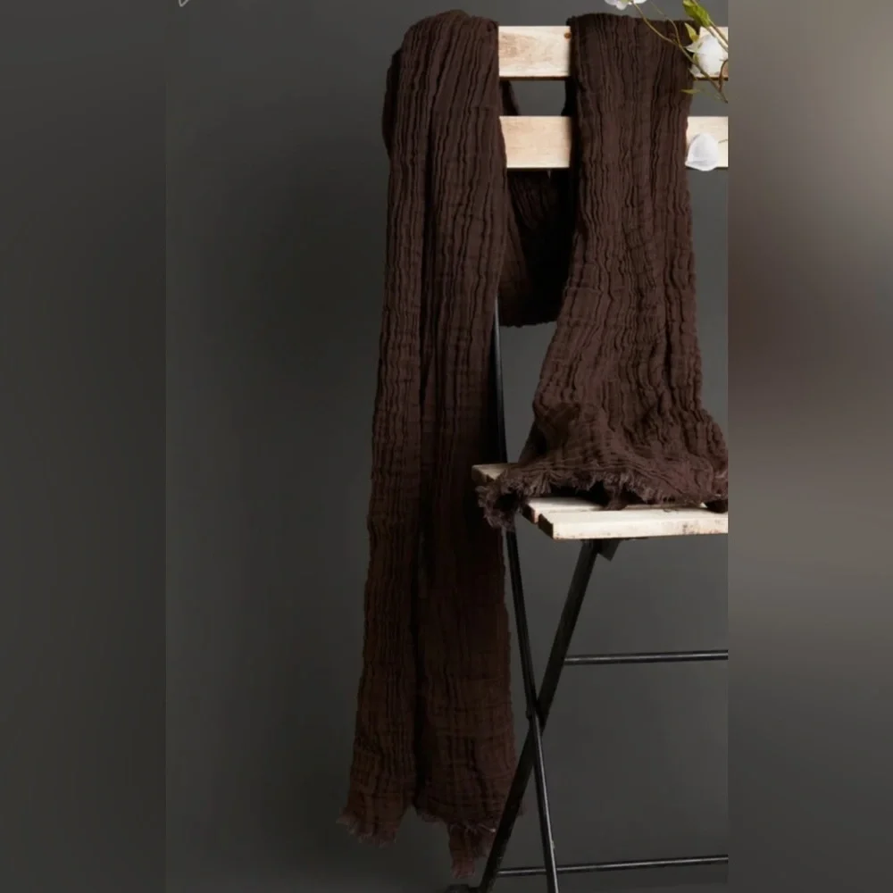 Laude the Label Brown Bubble Gauze Cotton Scarf NWT – Boho Fringe Wrap